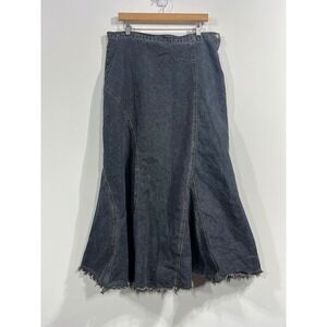 Vintage Y2K Denim Asymmetrical Paneled Maxi Skirt Flared Trumpet Boho Womens 18